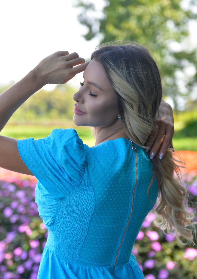 Magnolia - Blue Cotton Short Dress