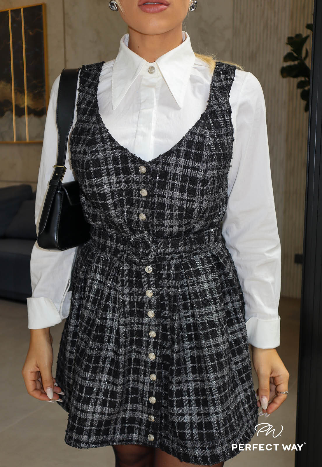 Short Tweet Dress w/ White Shirt Set