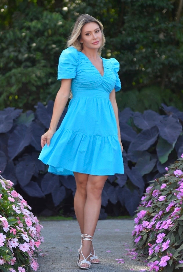 Magnolia - Blue Cotton Short Dress