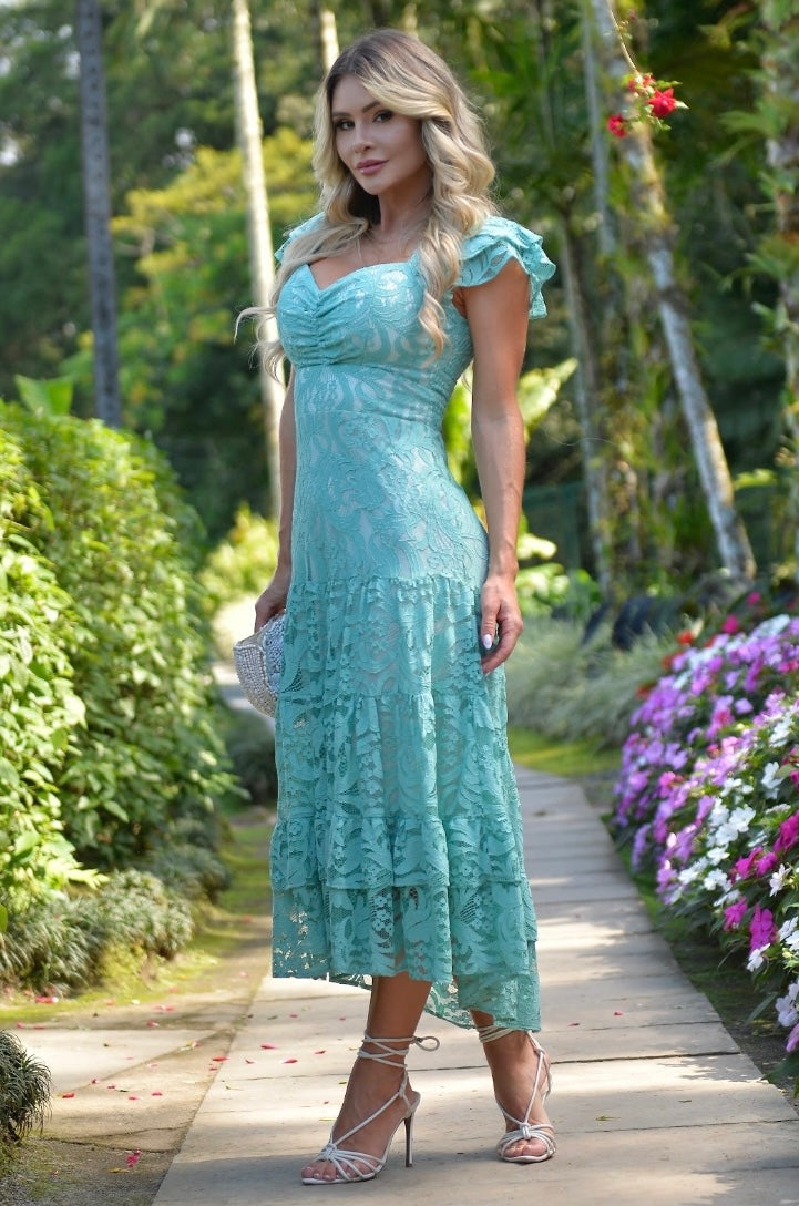 Malva - Midi Aqua Green Lace Dress