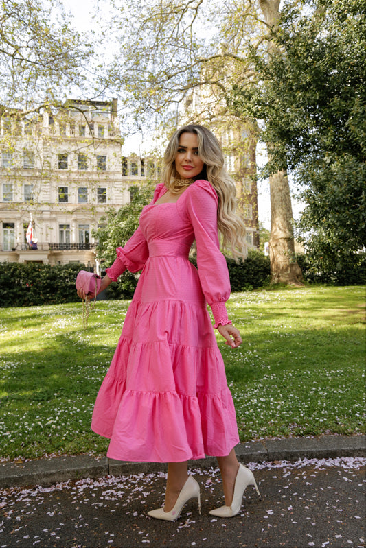 Kate - Pink Long Sleeve Midi Dress