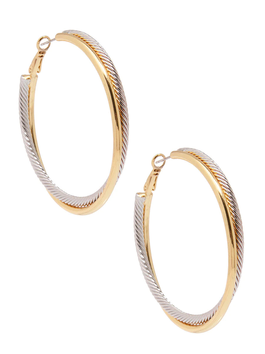 Gold and Silver 55mm Twisted Cable Hoop Earring