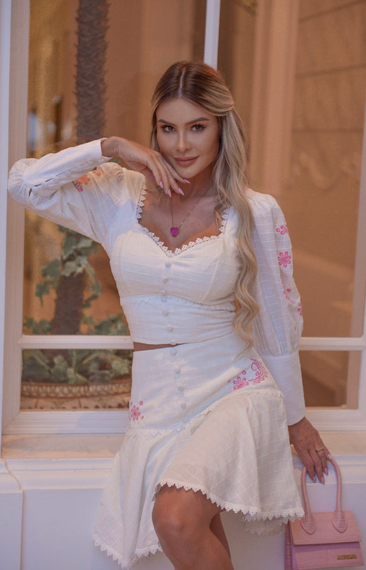Melodia - White Skirt and Cropped Top Set