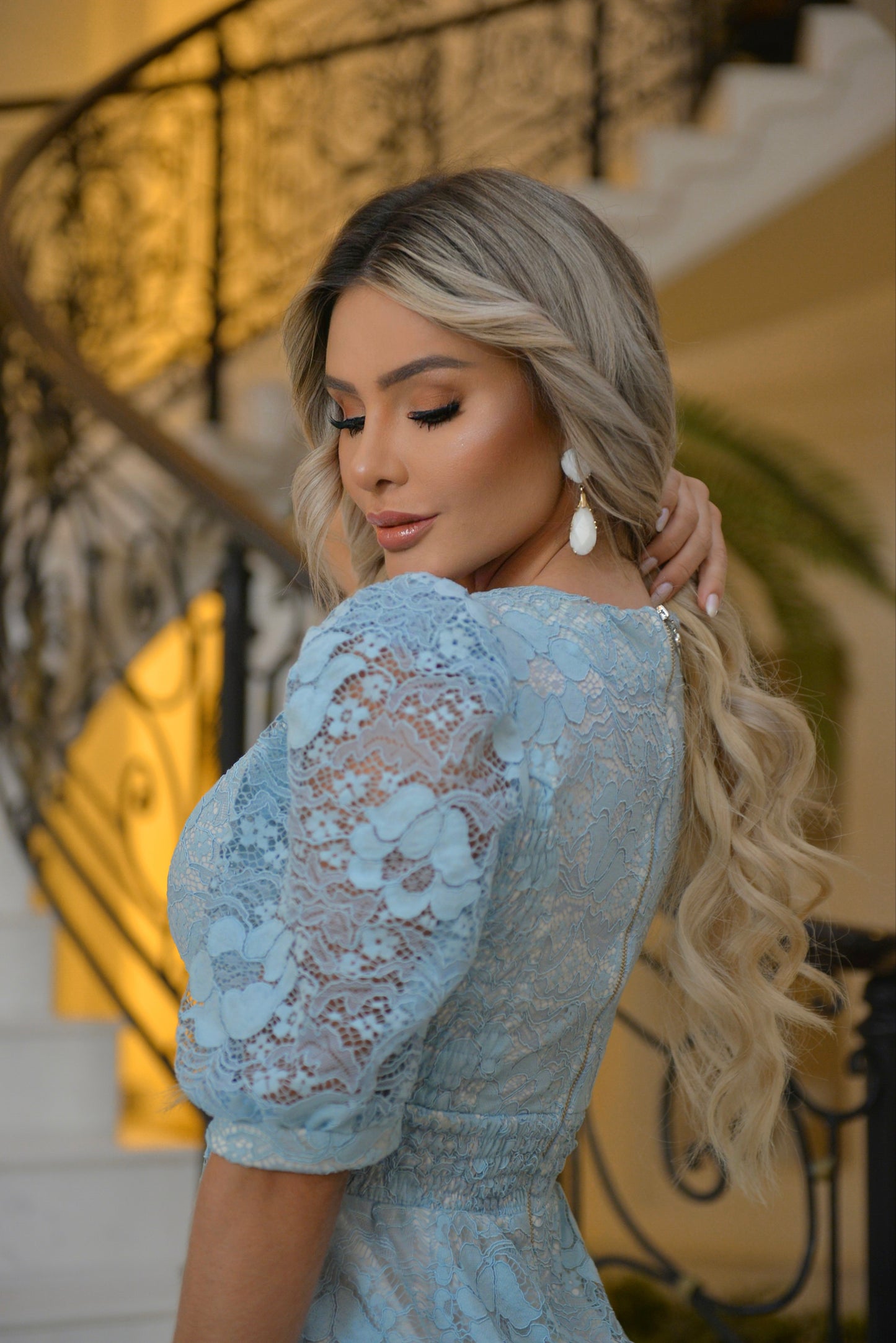 Nuvem - Light Blue Lace Midi Dress