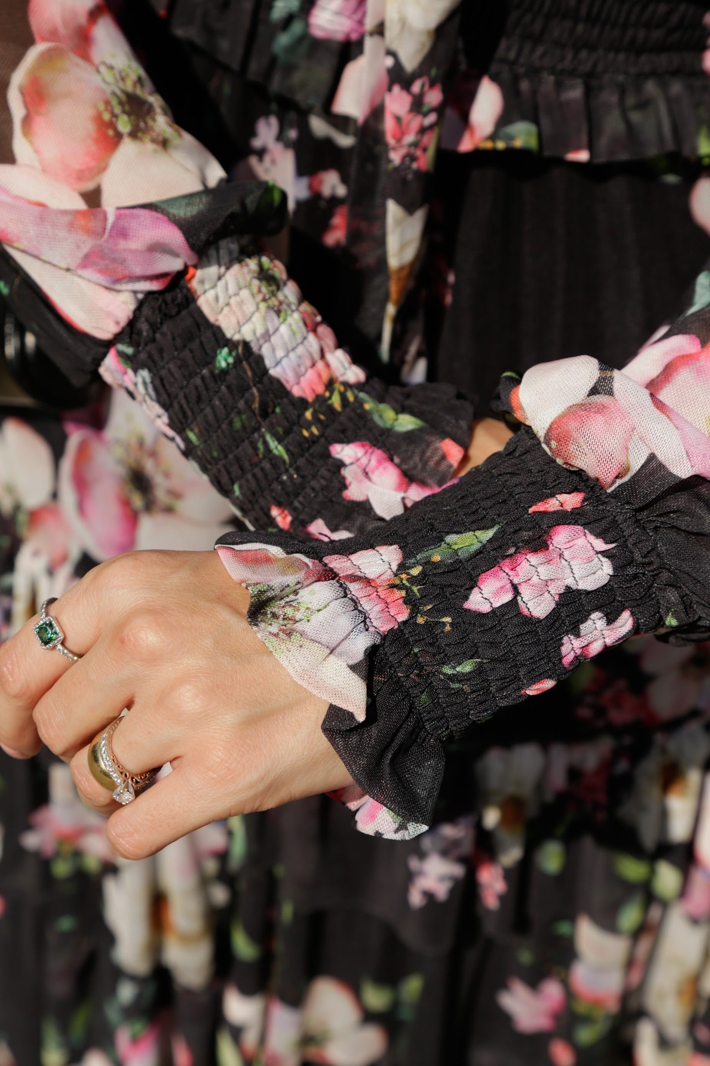 Anastasia - Midi Black Dress w/ Flower Print
