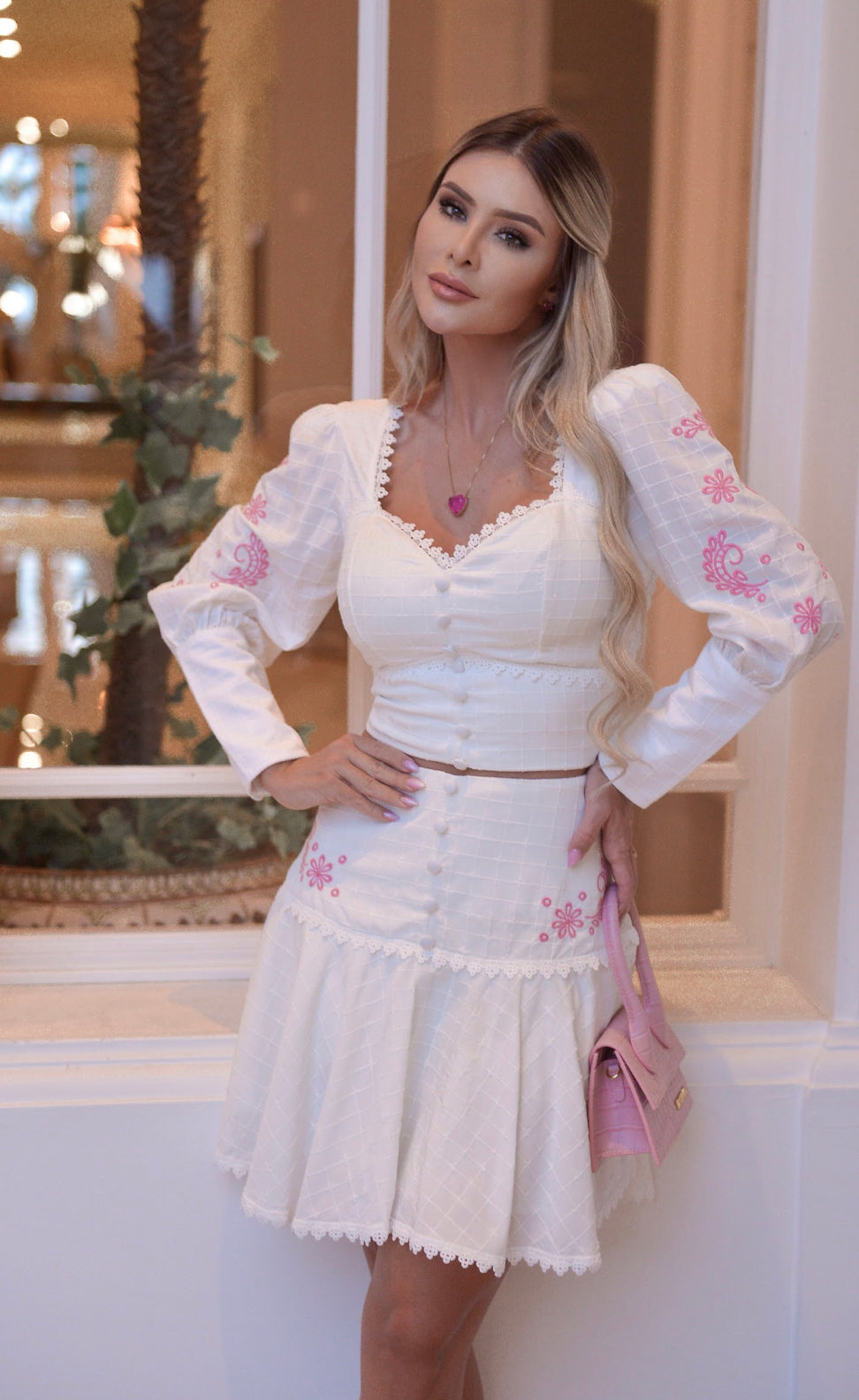 Melodia - White Skirt and Cropped Top Set