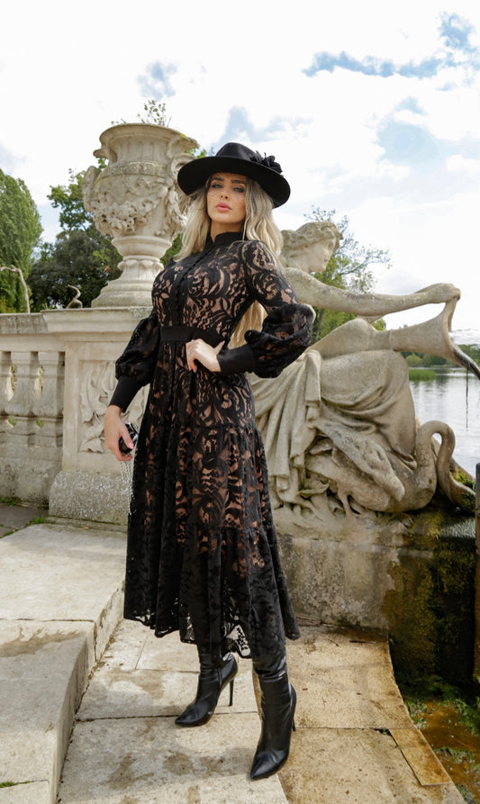Imperio - Black Lace Midi Dress