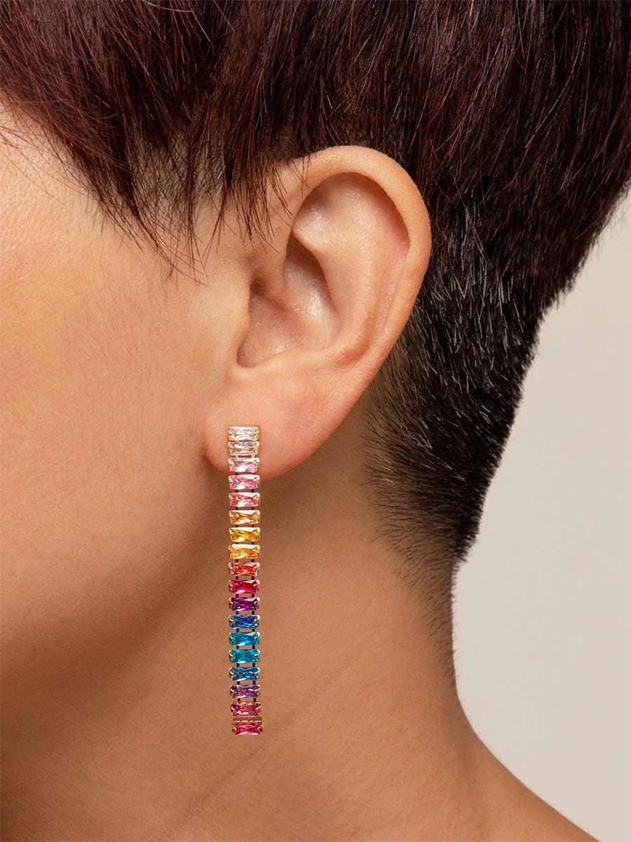 Drop Earrings Stacked Baguette Crystals