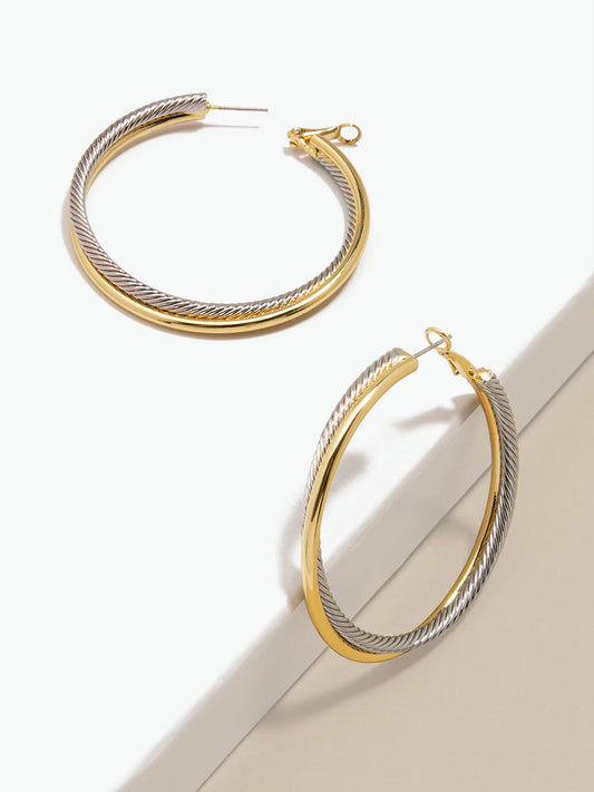 Gold and Silver 55mm Twisted Cable Hoop Earring