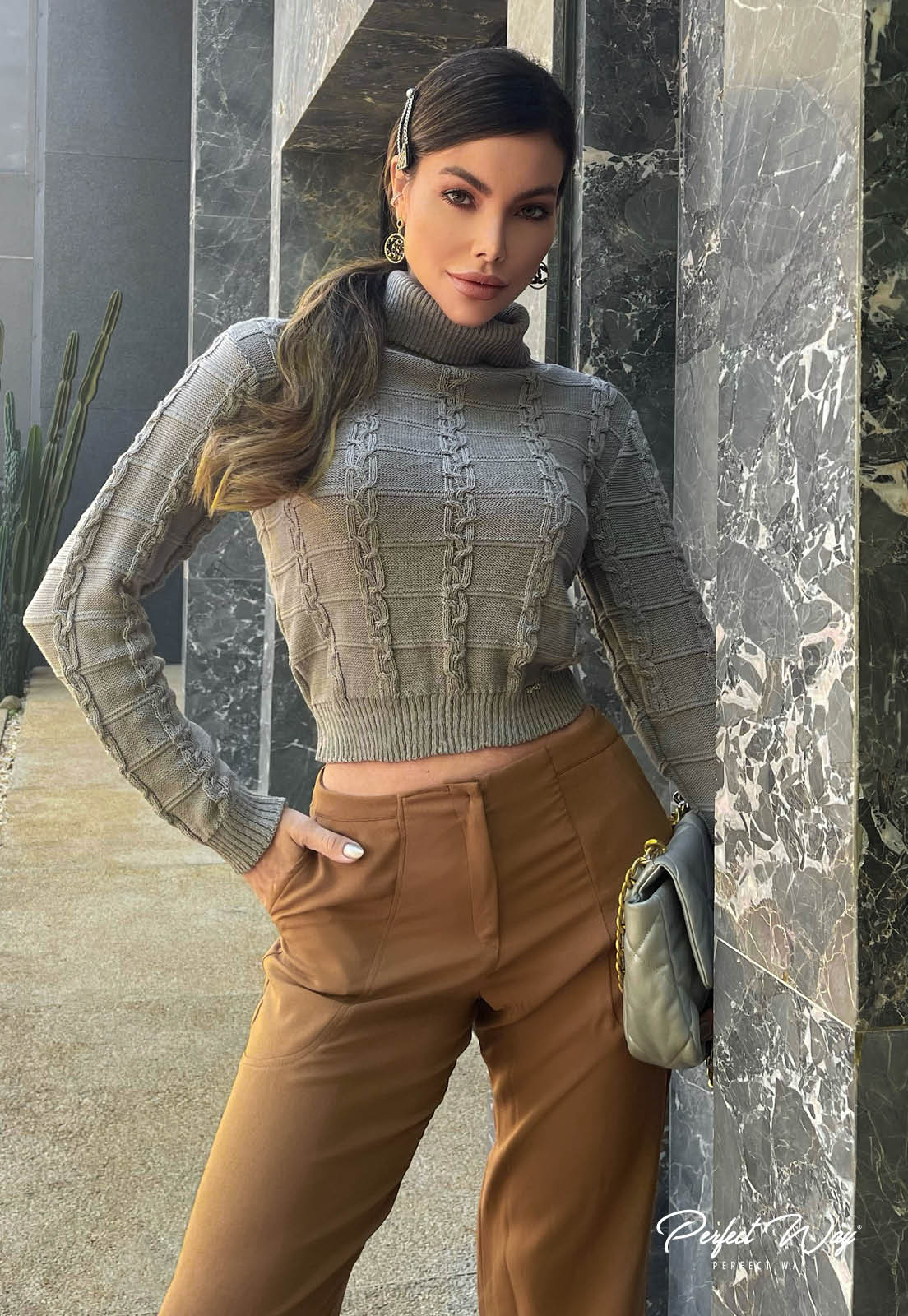 Turtleneck Tricot Long Sleeve Top