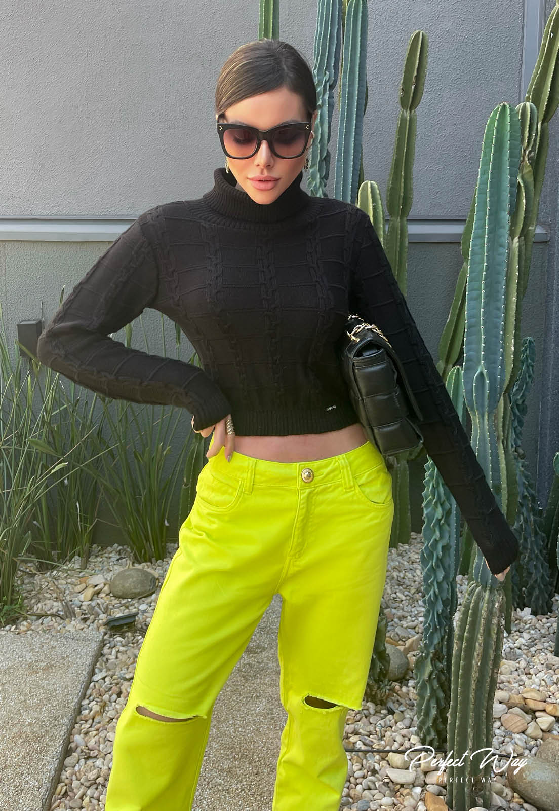 Turtleneck Tricot Long Sleeve Top