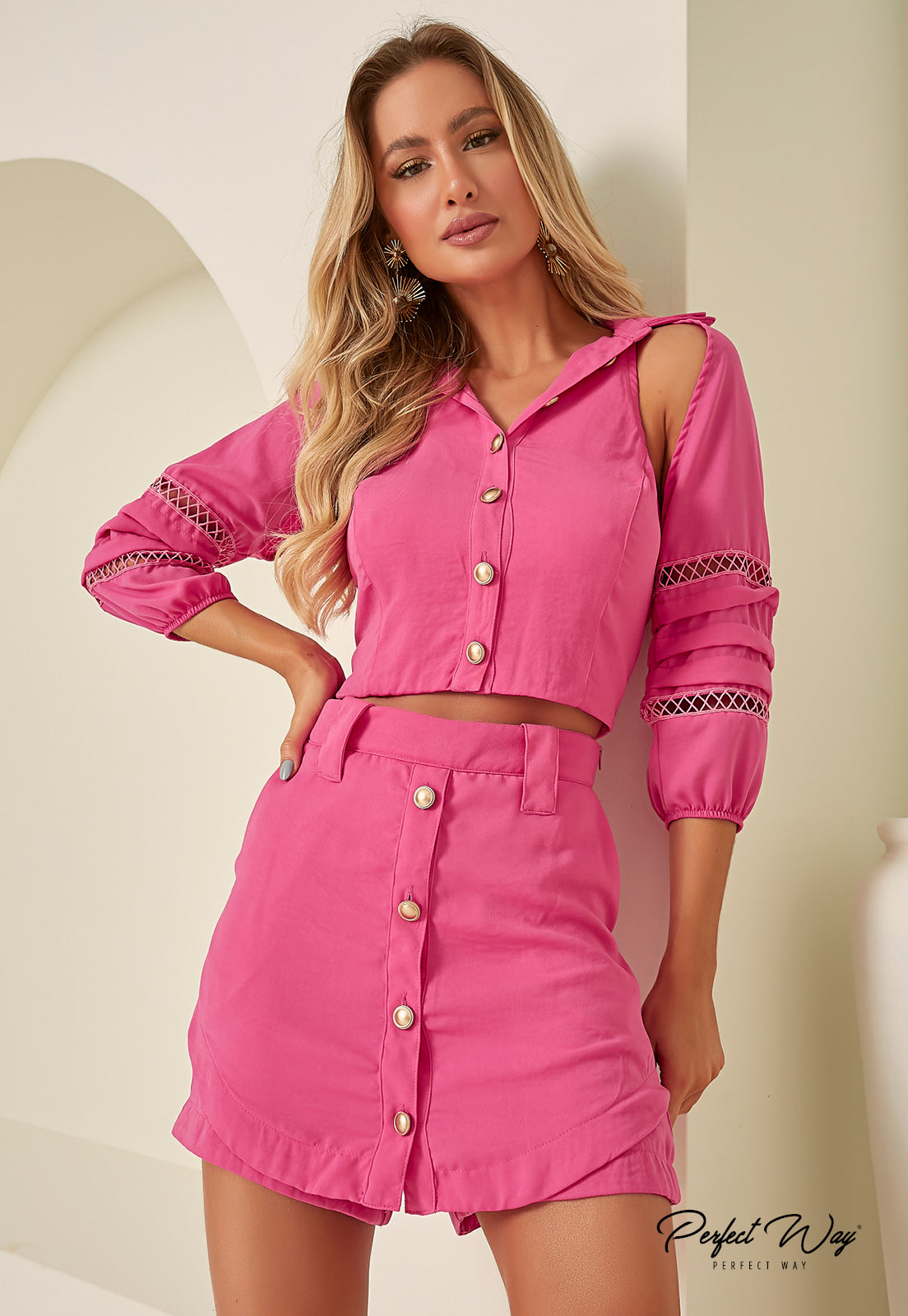 Pink Skort and Cropped Top Set w/ Cutouts