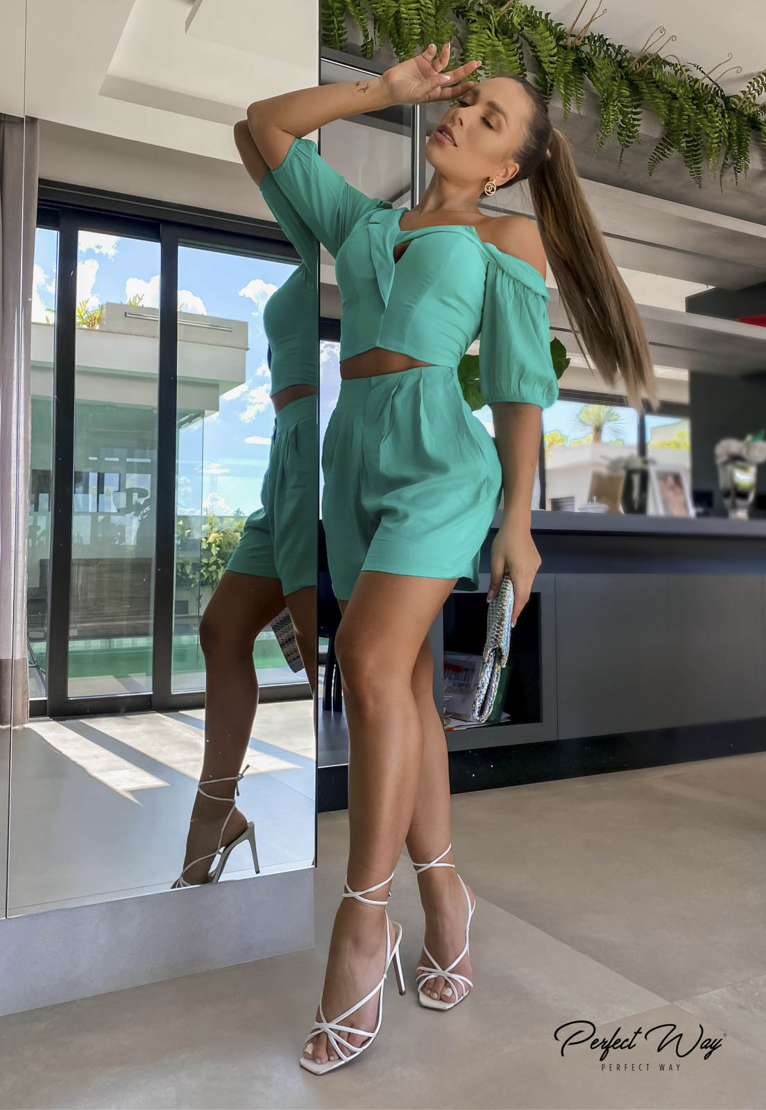 Green High Waisted Shorts
