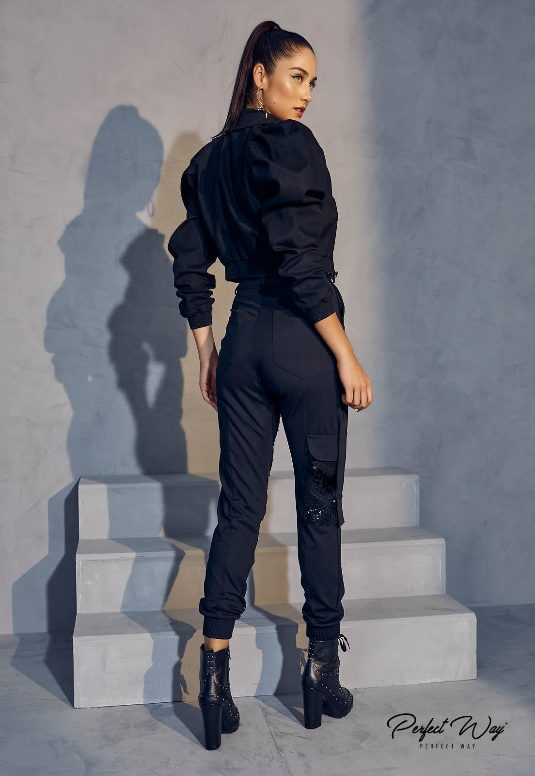 Black Jogger Pants w/ Leather Front