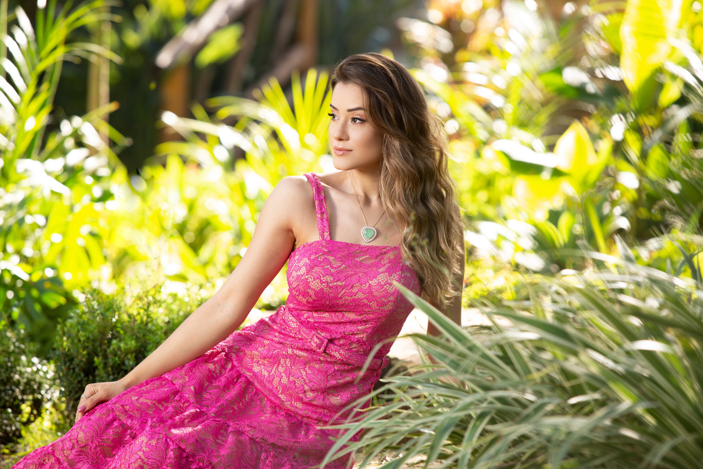 Charme - Fuchsia Lace Pink Midi Dress