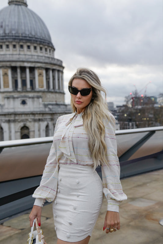 Mary - Beige Blouse and Skirt Set