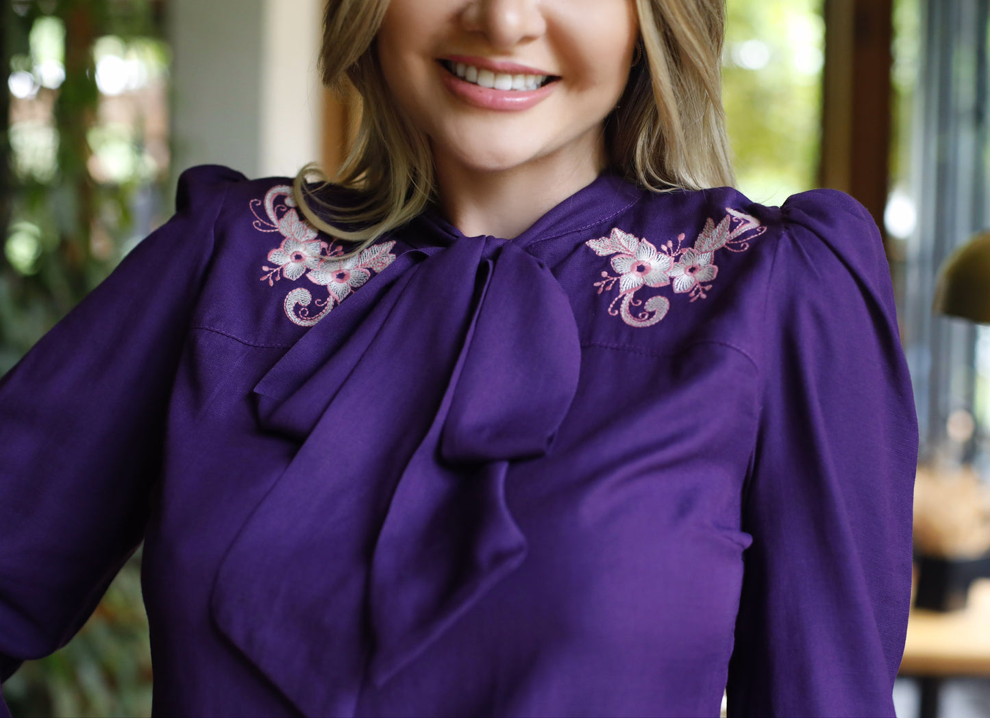 Purple Blouse w/ Pink and White Embroidery