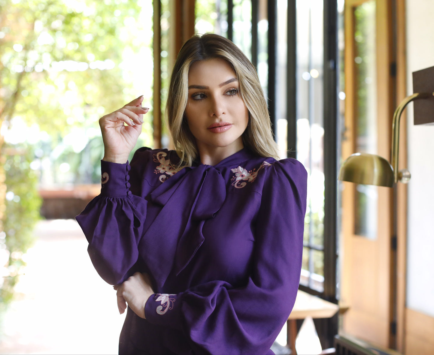 Purple Blouse w/ Pink and White Embroidery