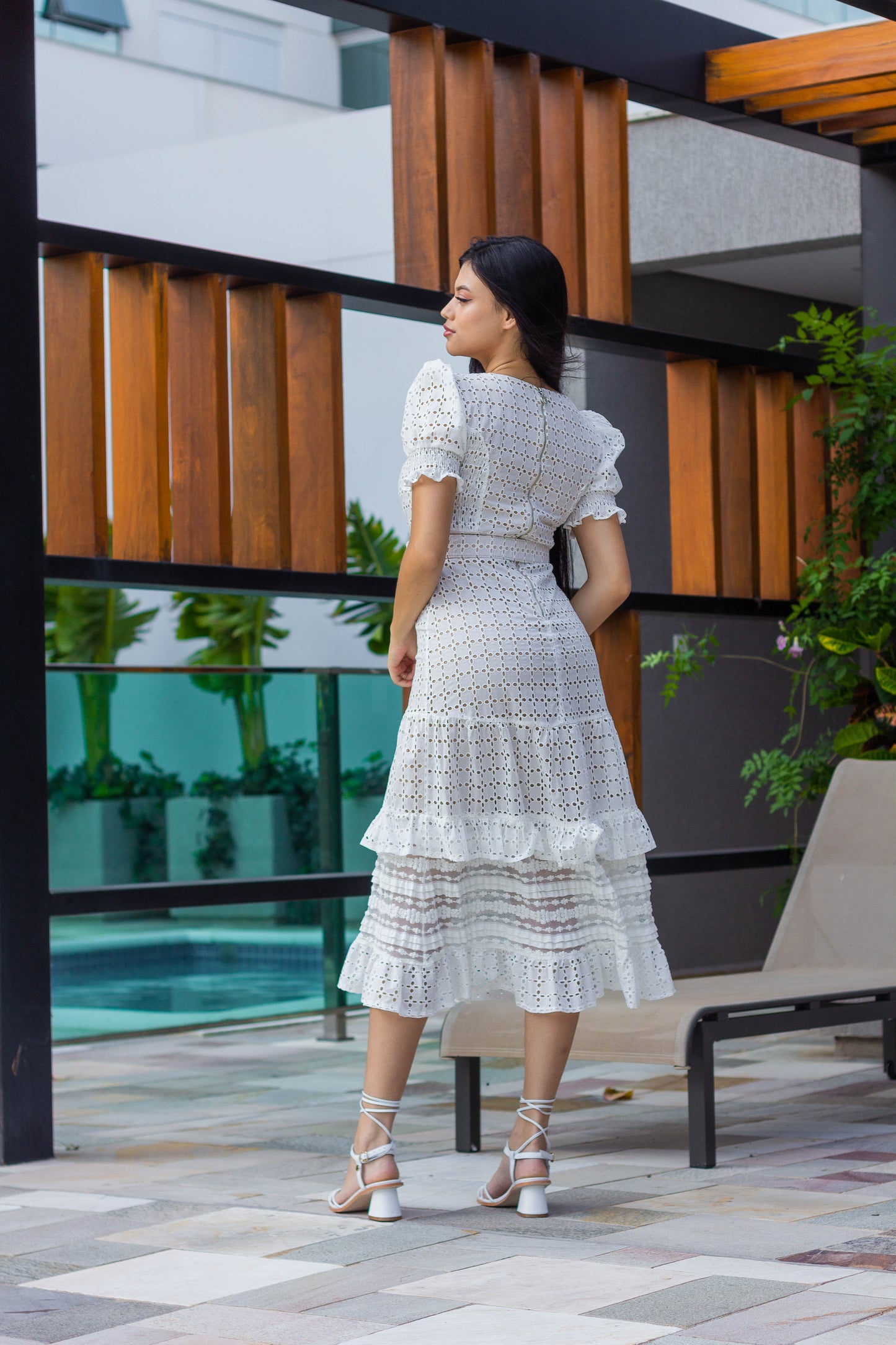 Empire Waist White Midi Dress
