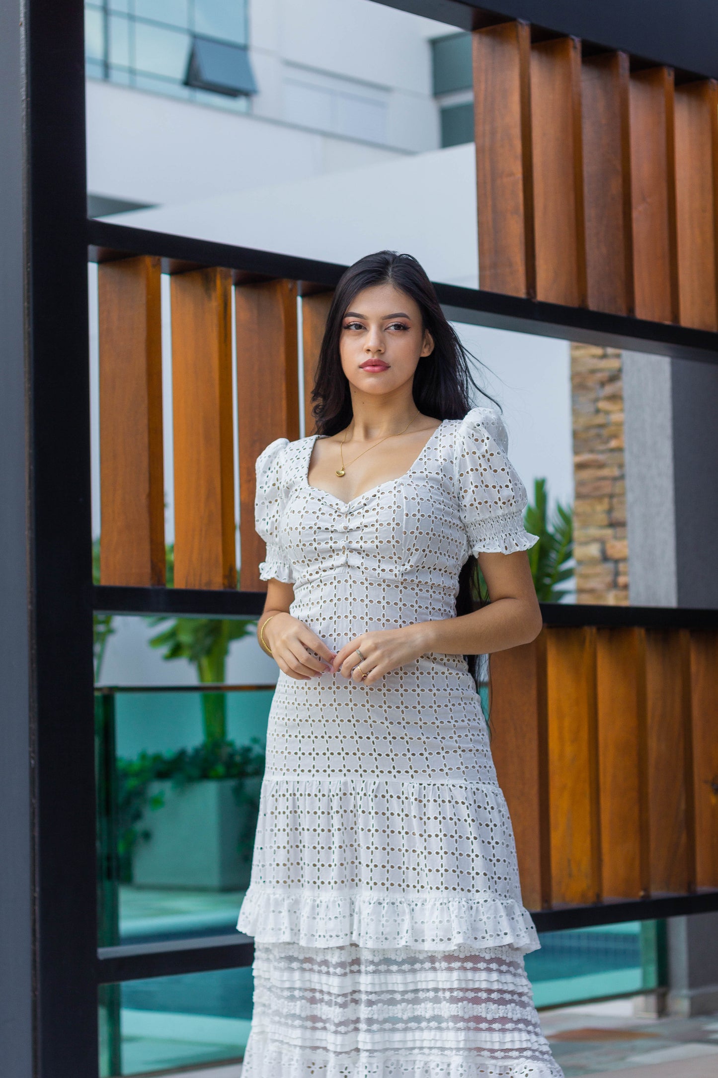 Empire Waist White Midi Dress