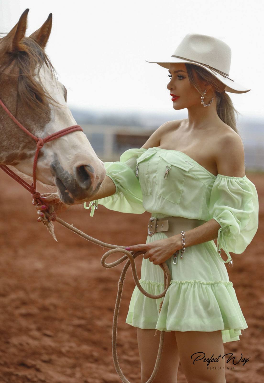 Short Green Dress w/ Light Leather Belt