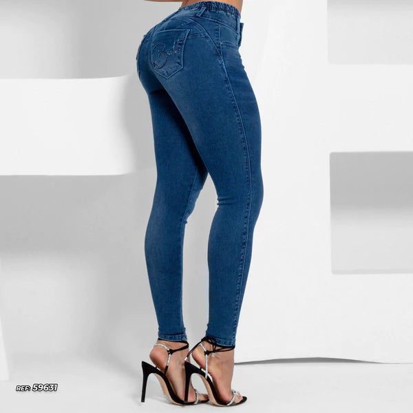 High Rise Jeans w/ Elastic Detail Waist