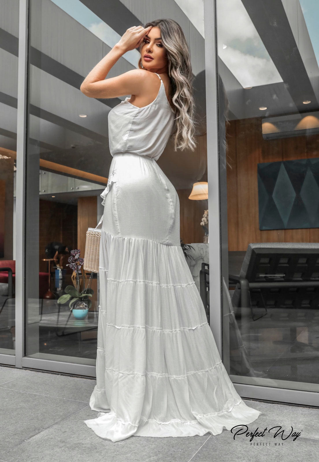 White Flowy  Skirt w/ Front Slit and Top