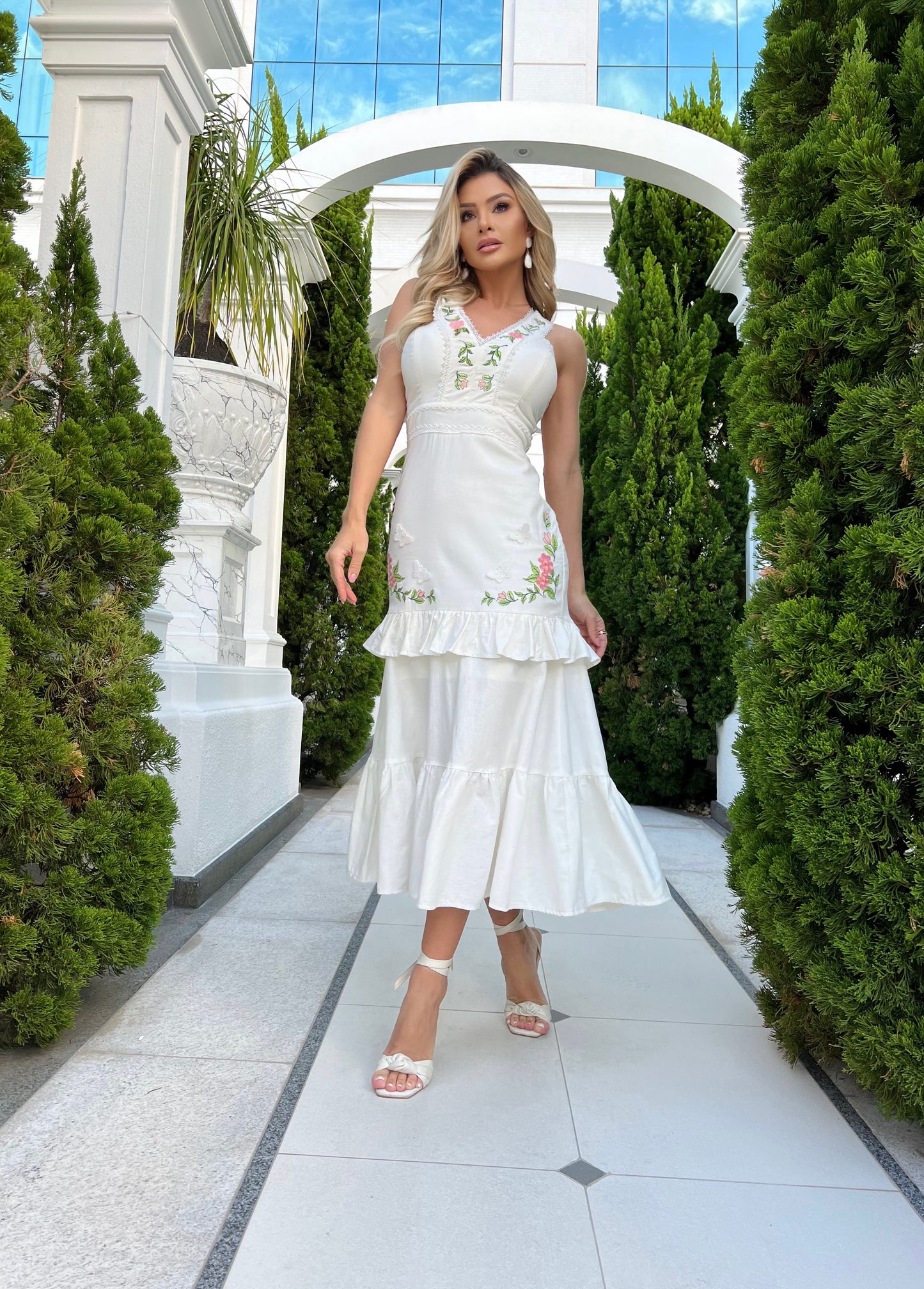 Ballet - Midi Linen Dress with Embroidery