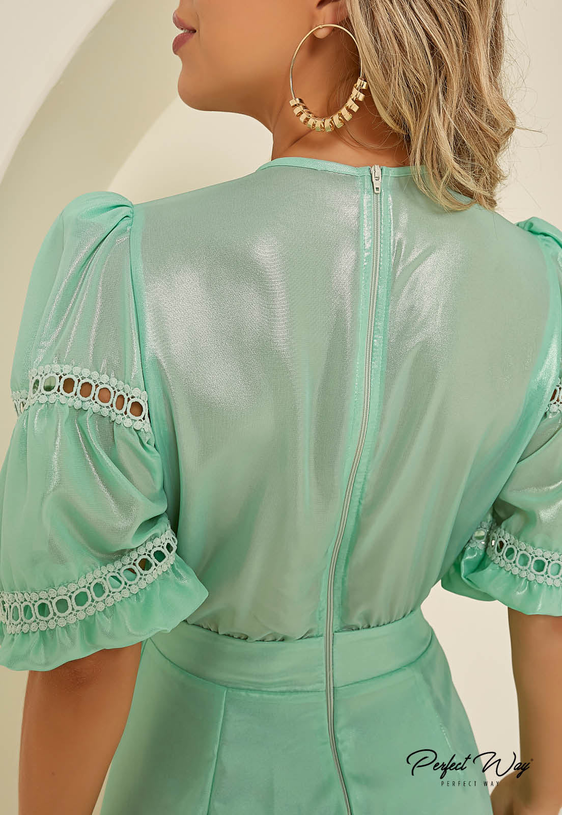 Mint Green Short Dress w/ Balloon Sleeves
