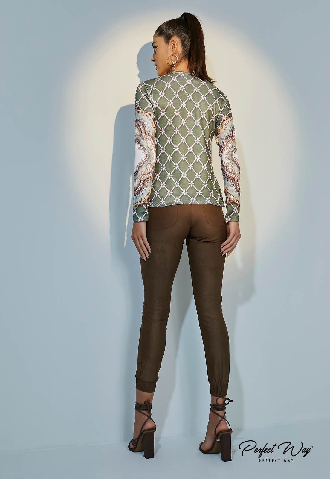 Green Sweater w/ Baroque Print