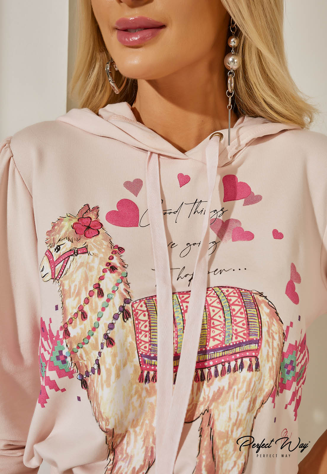 Pink  Blouse Llama Print w/ Hood