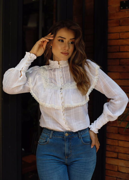 Voil White Button Up Blouse