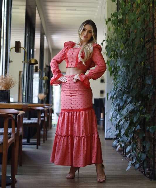 Sweet Set - Red Long Skirt and Cropped Top Set