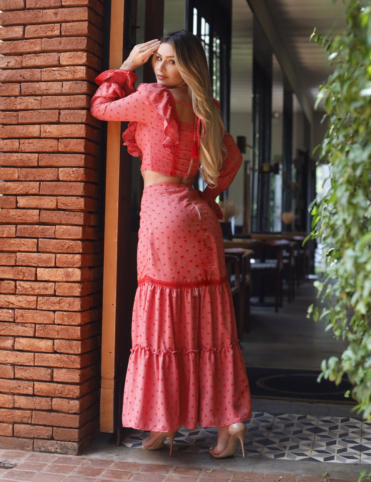 Sweet Set - Red Long Skirt and Cropped Top Set