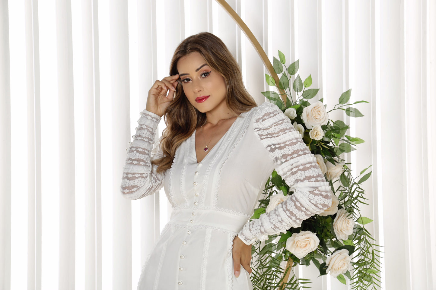 Long White Dress w/ Long Lace Sleeves