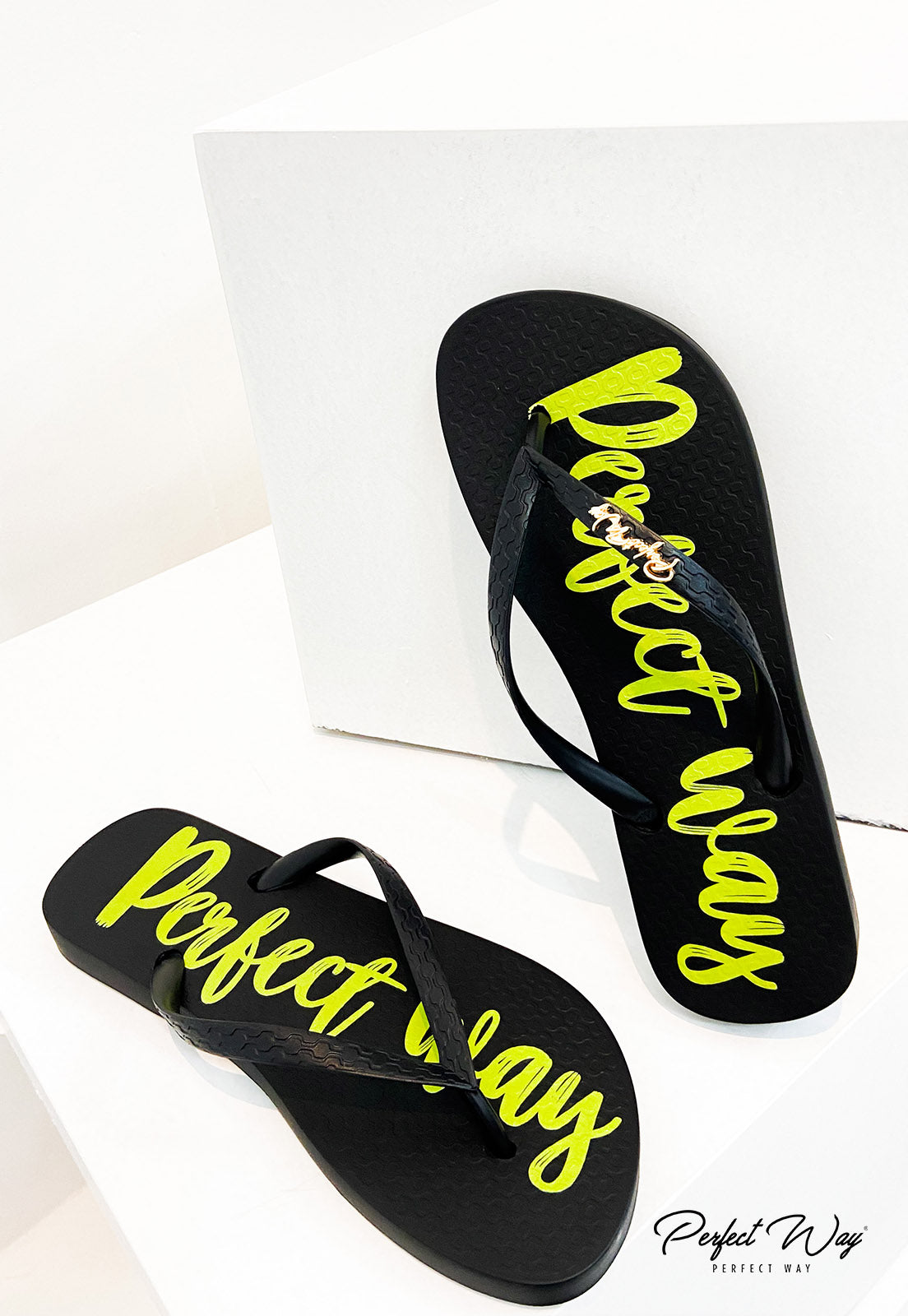 Black and Neon Green Flip Flops